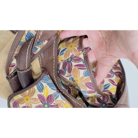 Fossil Hobo Tweed‎ Leather Bag Light Dark Brown Floral Lining silver buckle - Picture 13 of 16